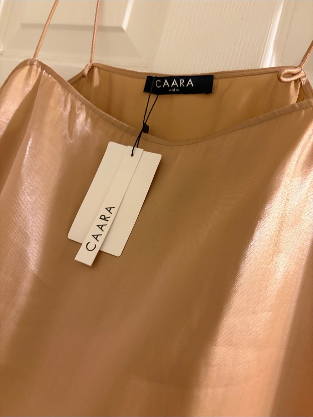 CAARA Slip Dress in Warm Beige light rose metallic tint NEW medium size - Picture 2 of 13